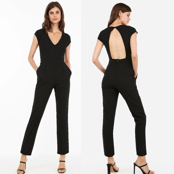 Stunning *New with Tags* Open-Back V-Neck Black Jumpsuit - with Pockets! Size 00 - Picture 1 of 16